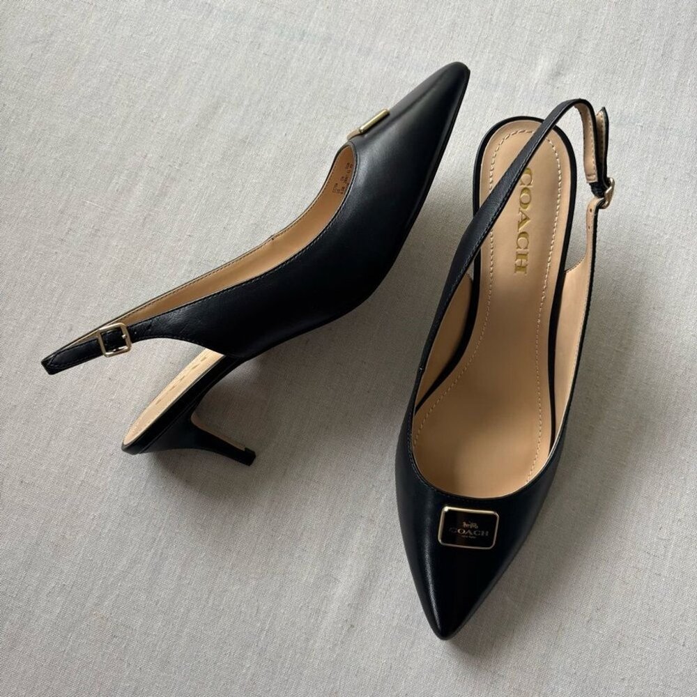 Coach Jillian Slingback Heels Black Leather - Picture 2 of 9